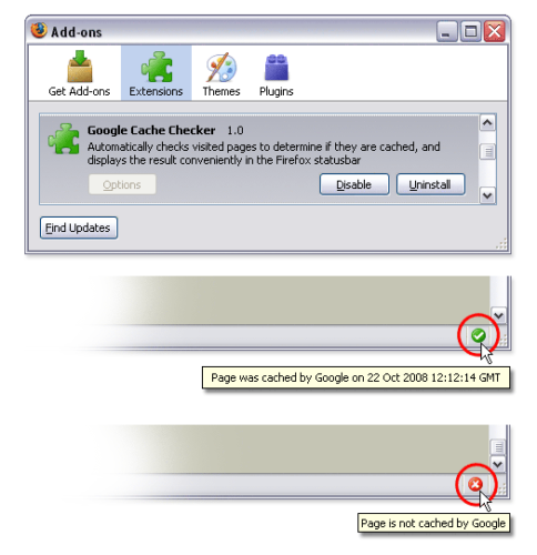 Free Google Cache Checker Firefox Extension