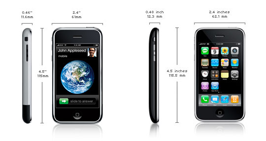 Apple iPhone 2G/3G Size and weight