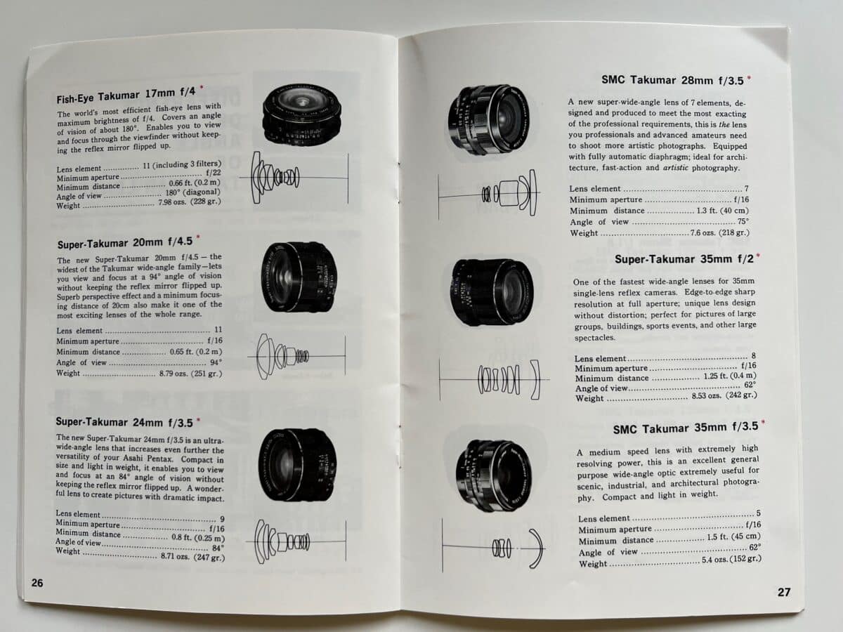 Pentax spotmatic takumar lenses