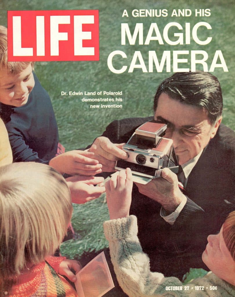 Edwin Land and the SX-70 made the cover of Life magazine on October 27, 1972 accompanied by the headline “A Genius and his Magic Camera”.