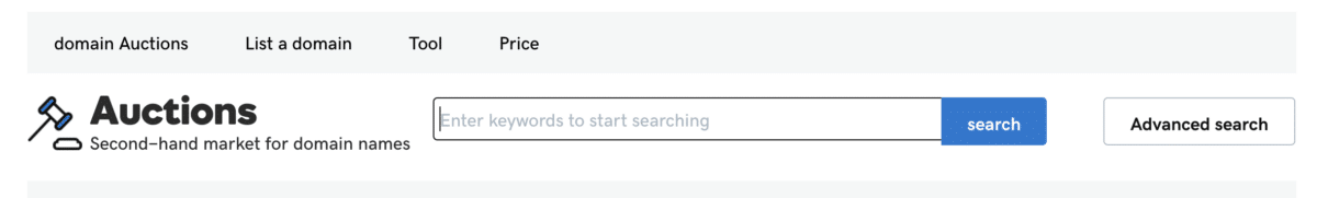 GoDaddy auction searchbar