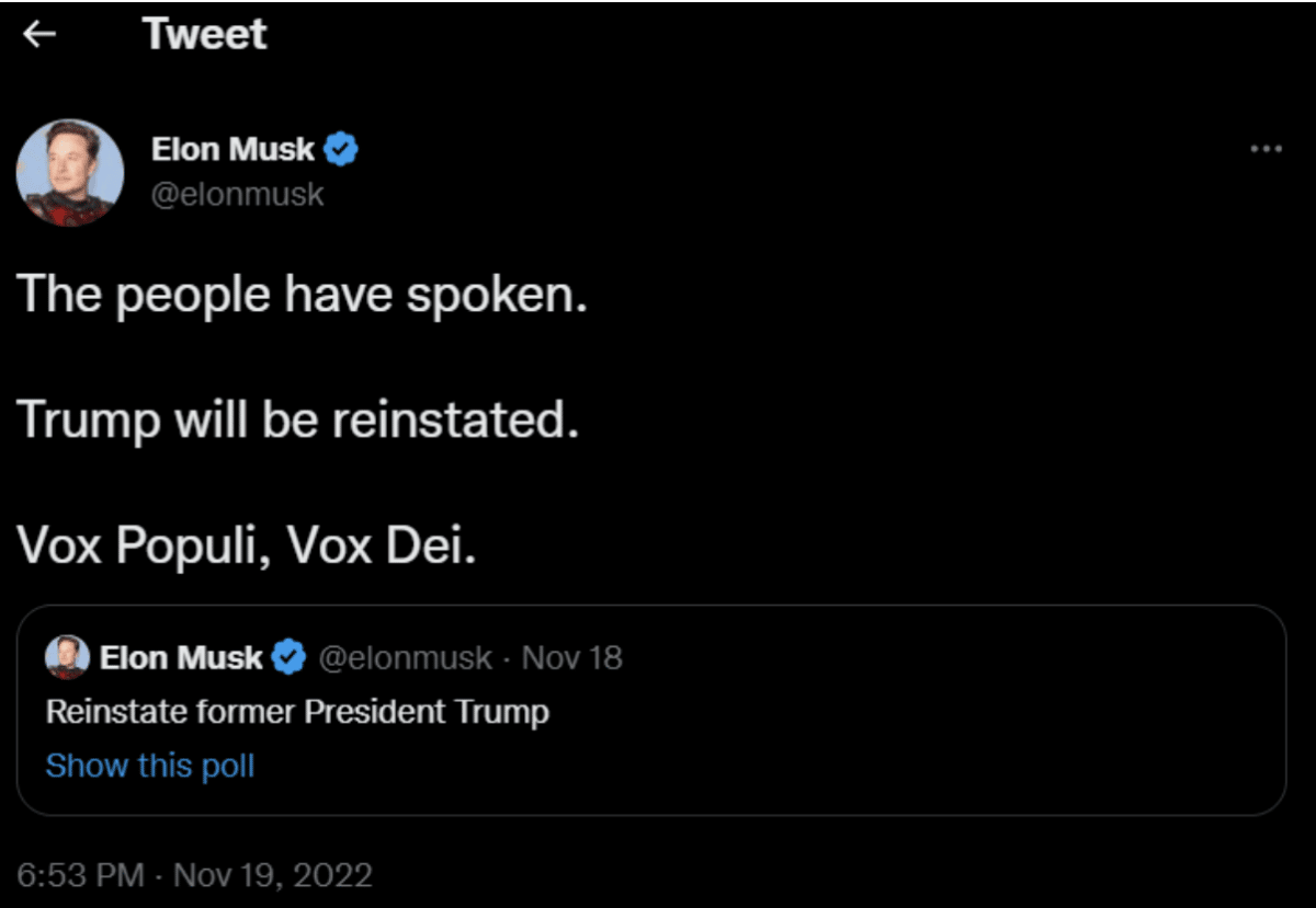 reinstatement of Trump's twitter account