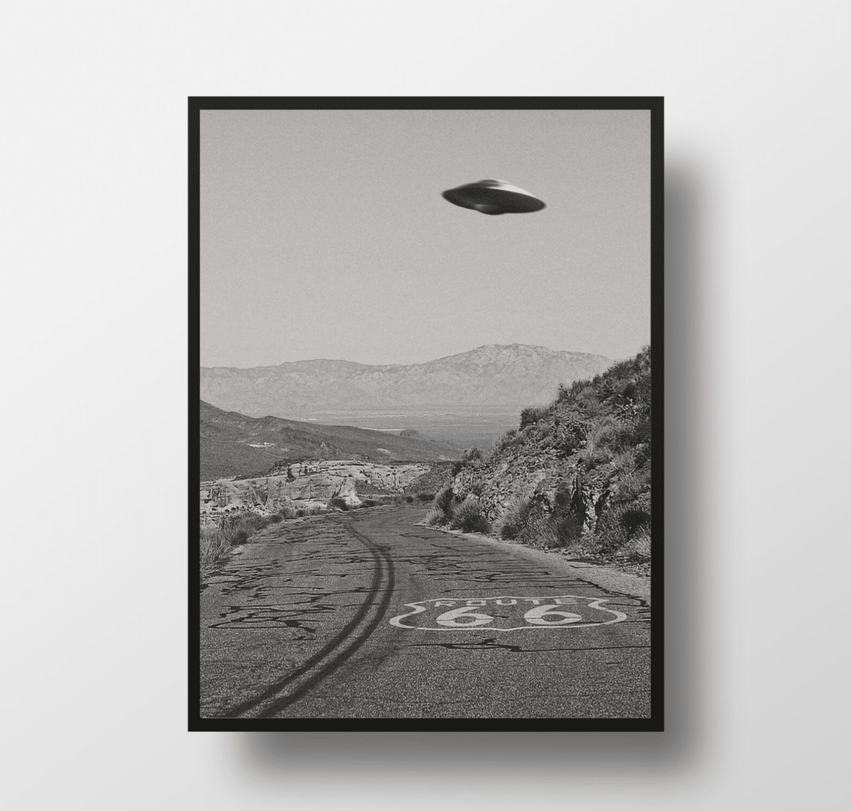 Flying saucer UFO Above Route 66 Poster