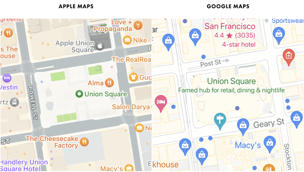 Google Maps vs. Apple Maps: Points of Interest