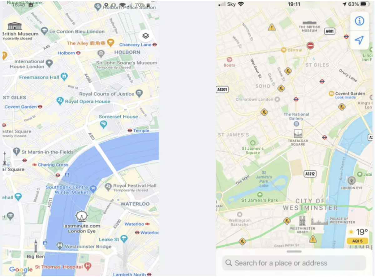 Google Maps vs. Apple Maps: User Interface