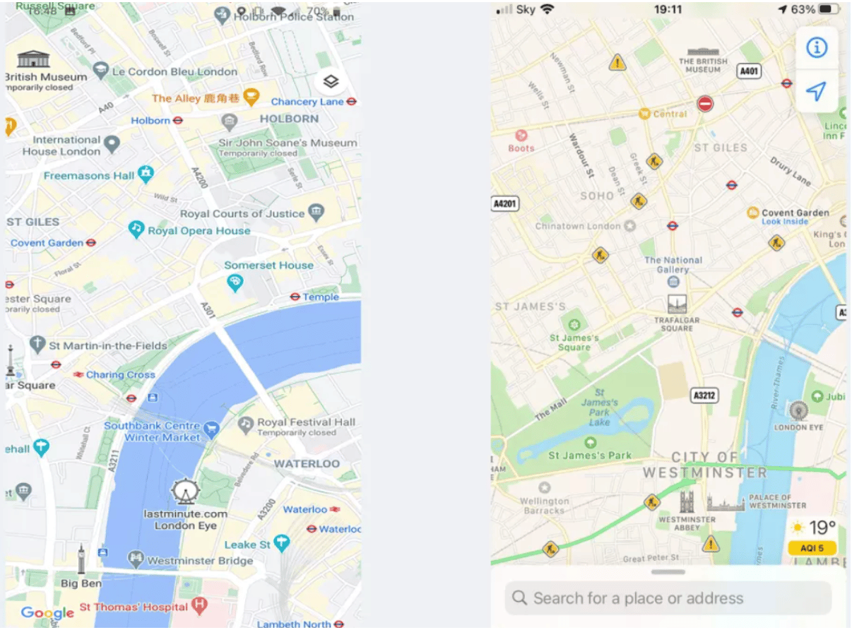 Google Maps Vs Apple Maps 2023 Comparison Gadget Advisor   Google Maps Vs. Apple Maps User Interface 