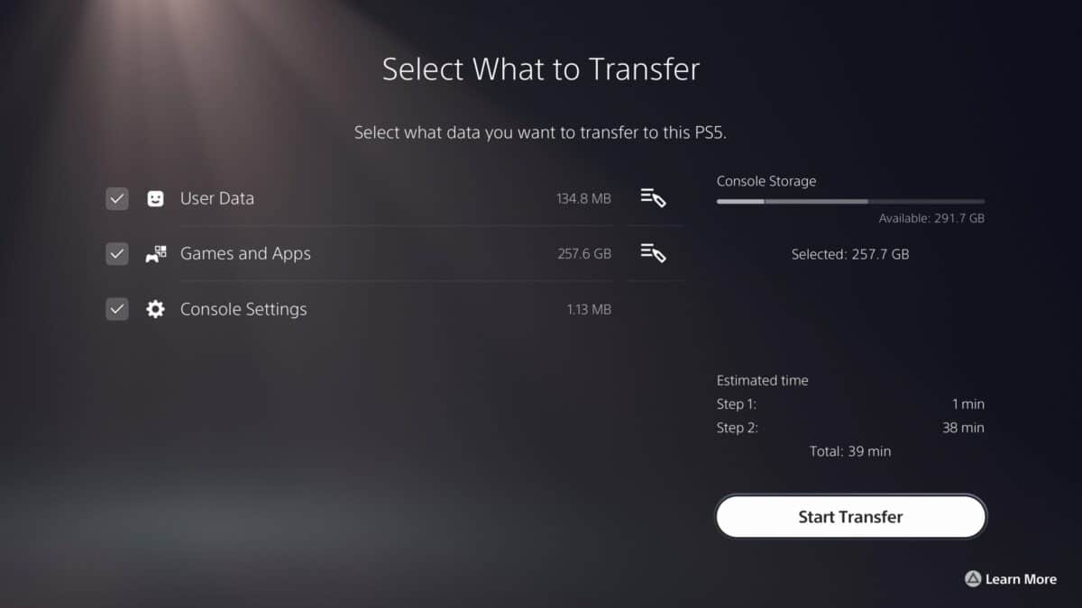 PS5 to PS5 Data Transfer.