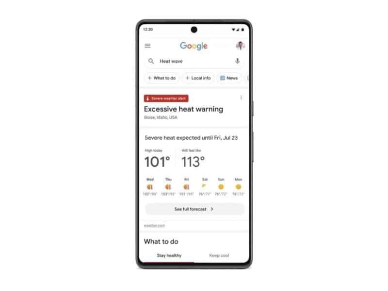 Google search will show more information about heatwaves