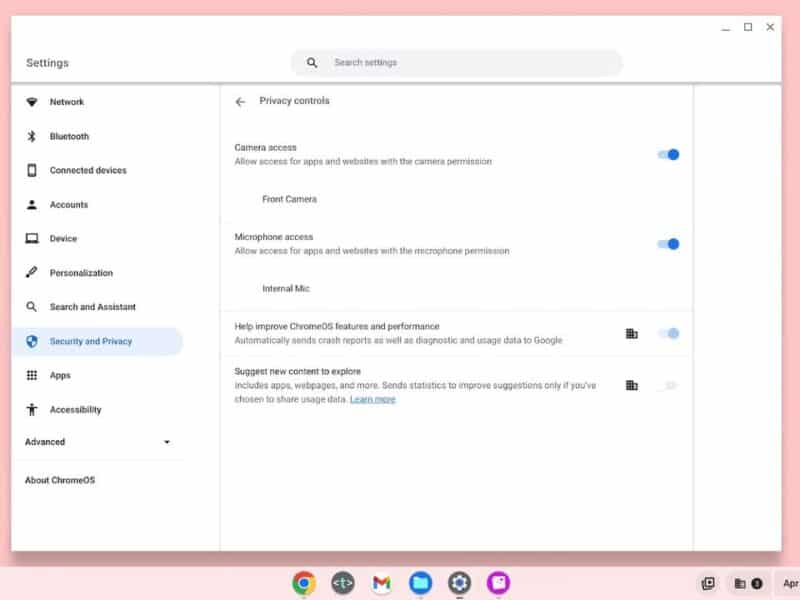 new system-wide options for camera and microphone access in ChromeOS settings