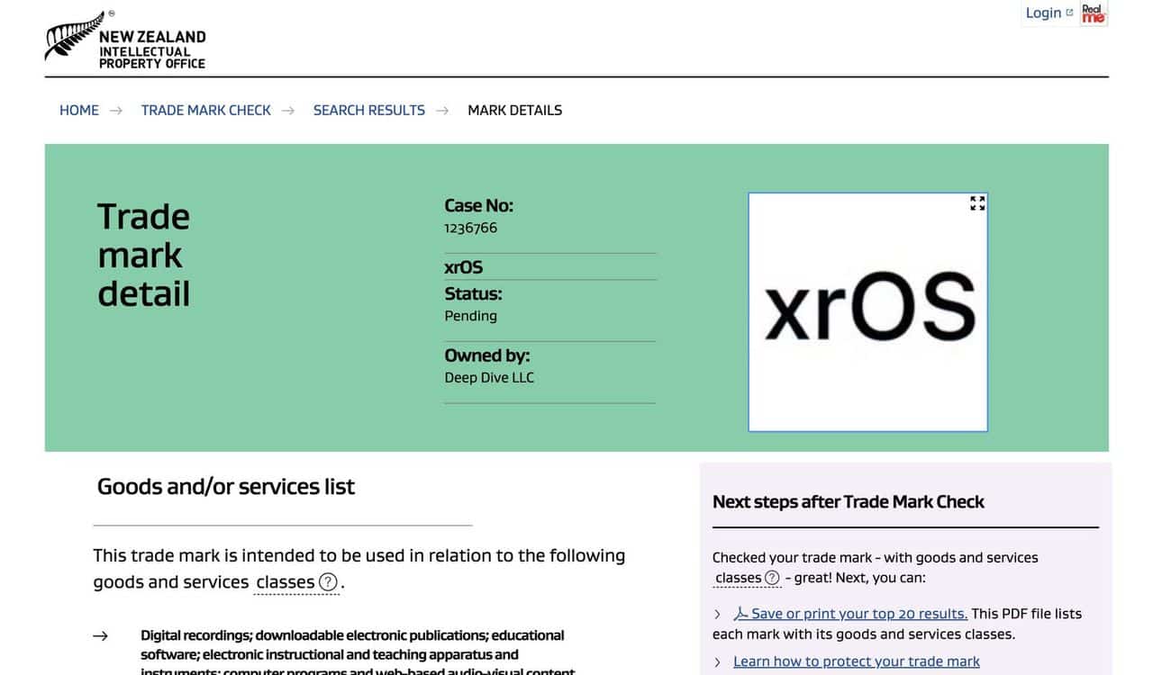 Apple trademarks xrOS