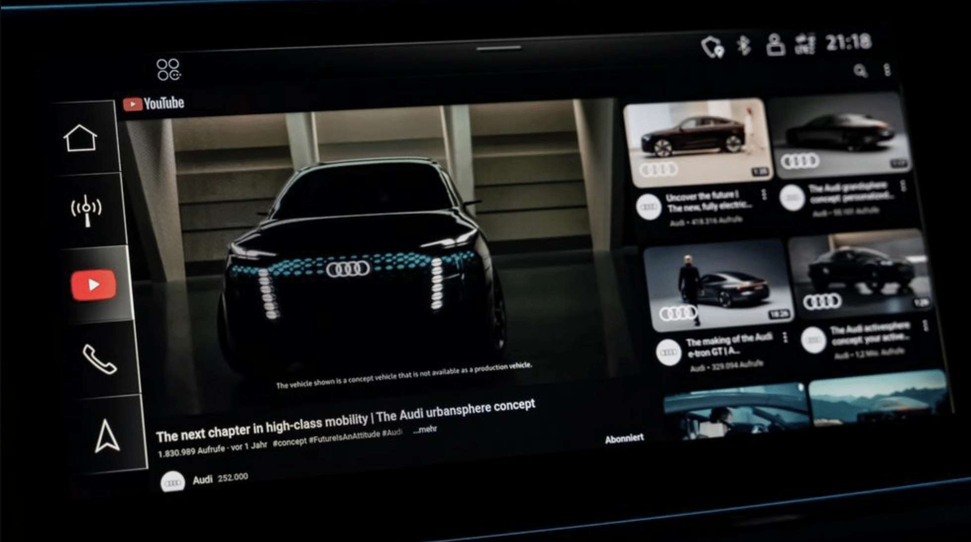 Some Audi cars get YouTube in the car