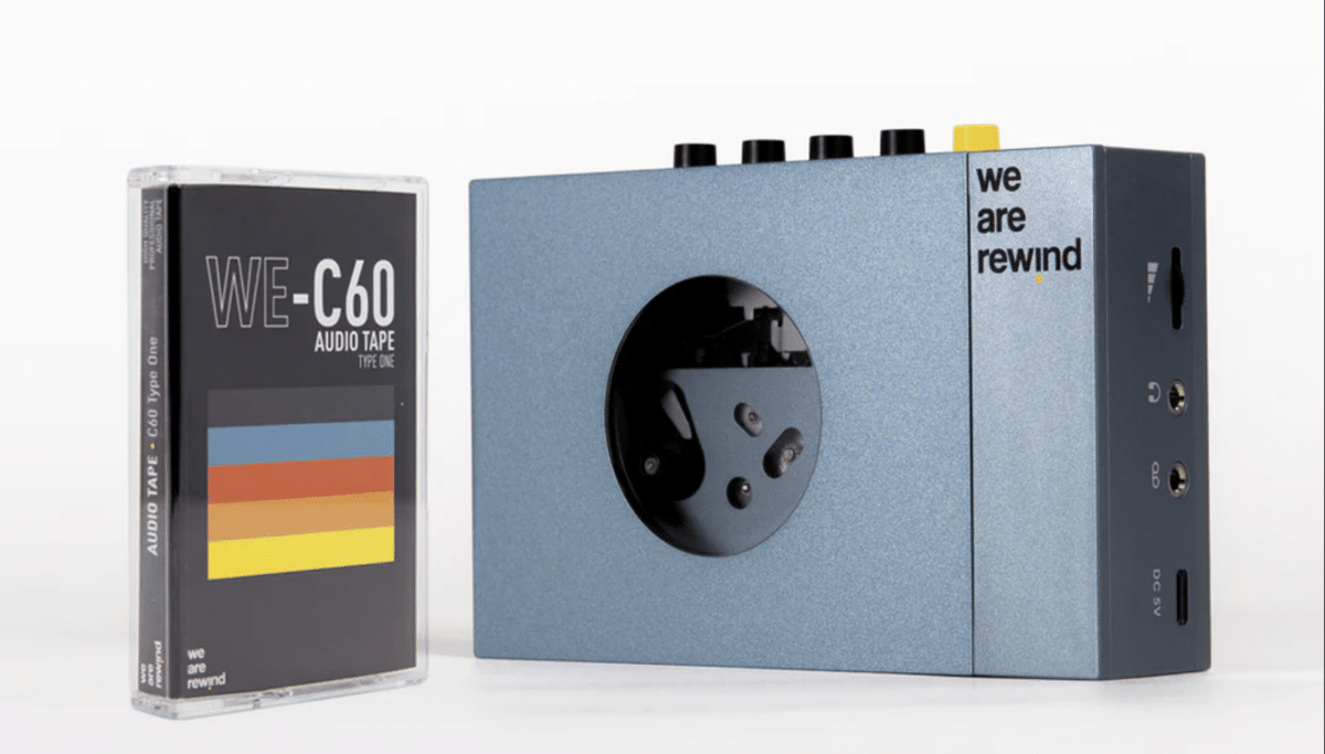 We Are Rewind cassette player with blank tape